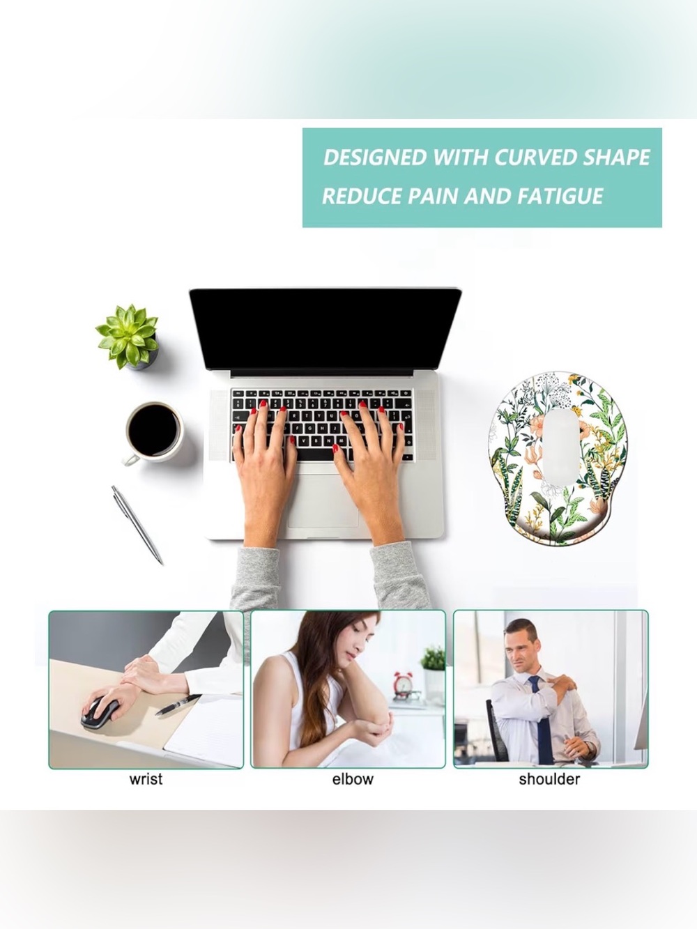 Ergonomic Floral Wrist Rest Mouse Pad Memory Foam Botanical Desk Accessory - Picture 7 of 9